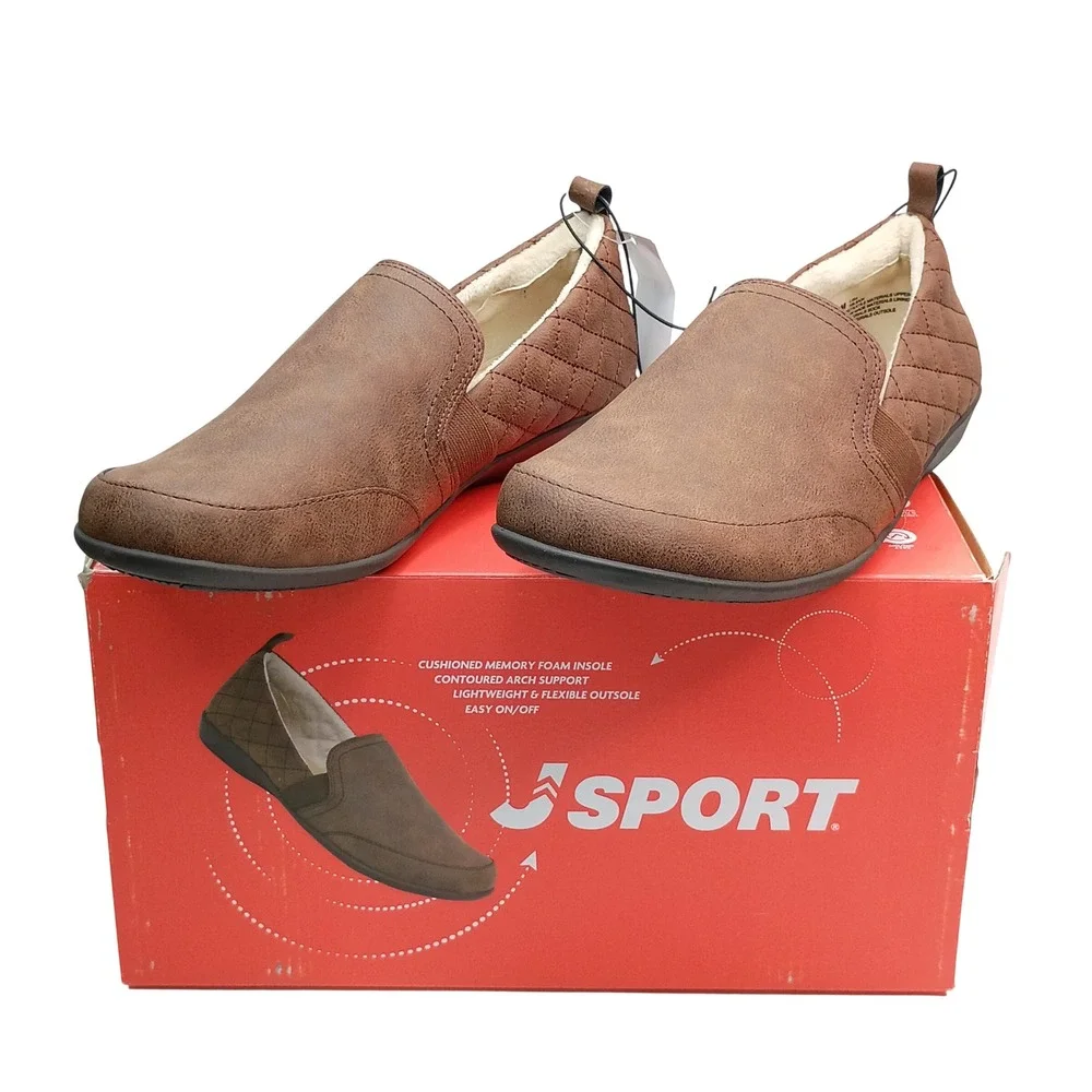 J Sport Lisa Slip On Women Size‎ 11 Brown Quilted Memory Foam Loafer